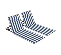SONGMICS Set of 2 Tumbona de Playa, Cojín, Respaldo Basculante, 158 x 55cm | Portátil con Correa, para Camping Jardín Piscina, Blue and White, GCB251QZ02