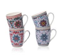 Juego 4 Tazas Café Orientales Cerámica 300ml Bohemio - Set Desayuno Grandes Microondas Lavavajillas Regalo