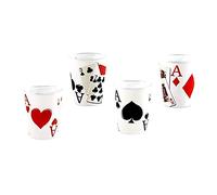 Juego 4 Vasos Chupito Cristal 6Cm. Blancos Temática Poker Baraja Cartas