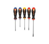 Juego 5 destornilladores Truper, mango confort grip, ph1, ph2, 2uds plano5mm y plano 6,5mm