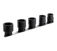 Juego 5 vasos impacto 1/2" hexagonales en rail, 17-27mm