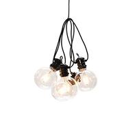 Juego básico de luces LED globe, diseño retro, ampliable hasta máx. 4 cadenas/transformador, 10 bombillas claras, 10 diodos ámbar, transformador exterior de 24 V (IP44), 7 W, cable negro.