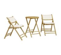 vidaXL Juego bistró plegable de bambú 3 pzas con cojines blanco crema