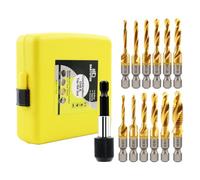Juego combinado de brocas y machos de roscar,Herramienta de roscar con revestimiento de titanio 13 piezas SAE/Métrico Macho de roscar Broca para Taladrar Roscar,para taladrar, roscar