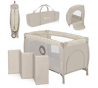 lionelo Sven Plus Cuna de Viaje bebés 0-36M para niños hasta 15 kg Función de Cambiador Mosquitero Apertura Lateral con Cremallera Ajuste de Altura Gris y Turquesa (Beige Latte)