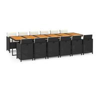 Juego Comedor Jardín 13 Pzas Con Cojines Ratán Sintético Negro Vidaxl