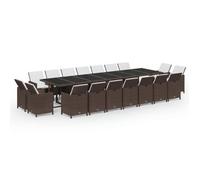 Juego Comedor Jardín 19 Pzas Con Cojines Ratán Sintético Marrón Vidaxl