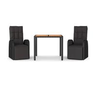 vidaXL Juego comedor jardín 3 pzas — Madera de acacia y ratán sintético, negro