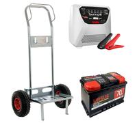 Juego completo: carretilla de mano portabatería GeoTech + batería 70 Ah + cargador Telwin Touring 18