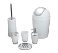 Juego completo de 6 accesorios de baño, diseño de plástico suave para una fácil limpieza, perfecto para la estética moderna del baño y necesidades funcionales (blanco)
