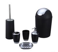 Juego completo de 6 piezas de baño con elegante dispensador de jabón, soporte para cepillo de dientes y soporte para cepillo de inodoro para la vida moderna (negro)