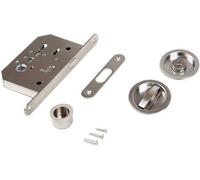Juego completo de cerradura para puertas correderas Unyqoos®, con pomo redondo de Ø57 mm, acabado en níquel satinado, sistema de desbloqueo de emergencia, cierre manual, para puertas de 35–40 mm de gr