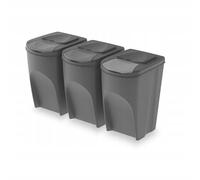Prosperplast Cubos de basura KEDEN SORTIBOX – Set de 3, reciclaje, gris 3x35L