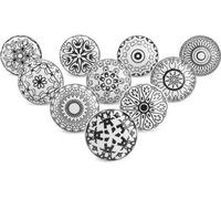 Juego de 10 botones de cerámica Unyqoos® – pomos para muebles hechos a mano, con motivo antiguo en blanco y , diámetro de 3,8 cm x altura de 6,3 cm, para armarios y cajones
