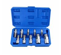 Juego de 10 brocas estriadas de 1/4", 3/8" y 1/2" Drive Heavy Duty Triple Square Spline Bit Socket Set M4 - M18, Torx Bit Socket Set, Cr-V, acero S2 y acero al cromo vanadio hecho