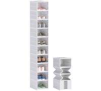 Juego de 10 cajas de zapatos plegables HOMCOM, cajas de almacenamiento de zapatos de plástico apilables con tapas, almacenamiento de zapatos talla 43, , 26X35X174 cm