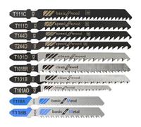 Juego de 10 cuchillas de sierra de calar con vástago en T, corte de metal, para madera y plástico (T118A, T118B, T101AO, T101D, T101B, T101BR, T144D, T244D, T111C, T111D) con tipos de repuesto