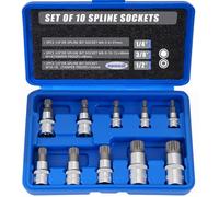 Juego de 10 llaves de vaso estriadas M4 - M18 Torx - Juego de llaves de vaso cuadradas triples con estuche de almacenamiento
