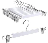 Juego de 10 perchas de madera Unyqoos®, color blanco, 36x13 cm, antideslizantes, con gancho giratorio de 360° y pinzas ajustables, fabricadas en madera maciza con detalles cromados pulidos