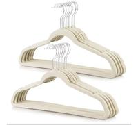 Juego de 10 Perchas de Terciopelo Antideslizantes ,con Ranuras para Hombros ,Colgador para ropa ,Perchas finas para armario- Ahorro de Espacio - Blanco Roto