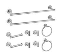 Juego de 10 piezas de accesorios de baño de níquel cepillado, juego de accesorios de baño de acero inoxidable SUS304 montados en la pared, pares de barra de toalla de mano de 24 pulgadas, soporte para