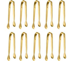 Juego de 10 pinzas mini de acero inoxidable Unyqoos® – 11 cm, pinzas mini doradas para cubos de azúcar, hielo y aperitivos, pinzas para servir en bares y cocinas