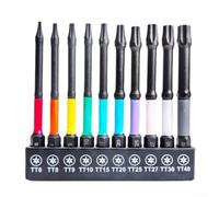 Juego de 10 puntas de destornillador Torx para arco iris con soporte, cabezales de destornillador de estrella de flor de ciruelo para impacto, aleación de acero de largo alcance, vástago hexagonal de