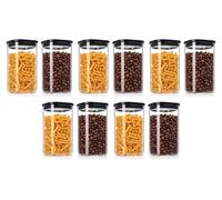 Juego de 10 recipientes de vidrio de 1200 ml con tapa de vidrio, herméticos gracias a un sellado de silicona, contenedores cuadrados de vidrio de borosilicato, aptos para temperaturas de -40 a 400 °C,