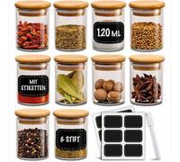 Juego de 10 recipientes para especias de 120 ml, con etiquetas y rotulador para etiquetar. Herméticos, aptos para lavavajillas. Vasos para especias, hierbas y condimentos