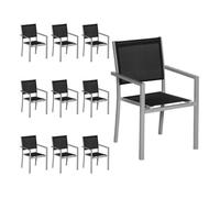 Juego de 10 sillas de aluminio gris - textileno negro