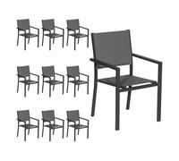 Juego de 10 sillas tapizadas de aluminio antracita textileno gris