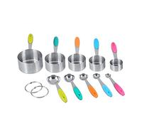 Juego de 10 tazas y cucharas medidoras de acero inoxidable con mangos de silicona antiadherentes, precisas para hornear y cocinar, fit for y compatible with stand mixers