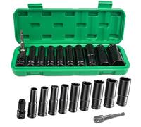 Juego de 11 piezas de manga de choque, 10 - 24 mm - Estuche de manga larga, bujes y cajas - Casquillo de choque hexagonal de 1/2 pulgadas para reparación de coche
