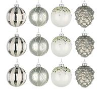 Juego de 12 Bolas de Cristal de 80 mm para árbol de Navidad, esferas Colgantes, Varios diseños, Decoraciones para árbol de Navidad, Color Plateado y Blanco