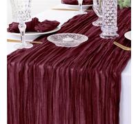 Juego de 12 caminos de mesa de gasa semitransparente, ideales for cenas, bodas, fiestas, banquetes navideños y decoración de arcos.(Burgundy)