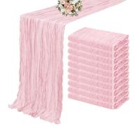 Juego de 12 caminos de mesa de gasa semitransparente, manteles de tela de queso for bodas, fiestas navideñas, banquetes y decoración de arcos.(Pink)