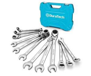 Juego de 12 llaves de vaso con cabeza flexible DURATECH, de 8 a 19 mm, acero Cr-V – Cabeza flexible – Incluye estuche