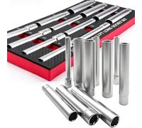 Juego de 12 llaves de vaso de 1/2 pulgada de profundidad, 120 mm 12 puntos extra largos para enchufes CR-V, 8-22 m compatible con trinquetes de 1/2 pulgada, barras de interruptor y llaves
