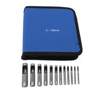 Juego de 12 perforadoras huecas de cuero | Perforadora redonda de 3 a 19 mm para cinturón y reloj | HTools de acero al carbono para costura de cuero, goma, vinilo plástico (3-19 mm)