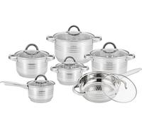 Juego de 12 piezas de utensilios de cocina de acero inoxidable, apto para inducción, con tapas. Incluye ollas y sartenes