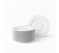 Juego de 12 platos de postre redondos de porcelana blanca de 19 cm