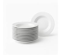 Juego de 12 platos hondos redondos de porcelana blanca de 22 cm