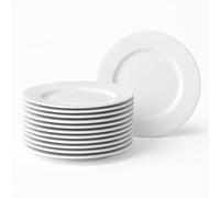 Juego de 12 platos llanos redondos de porcelana blanca de 27 cm