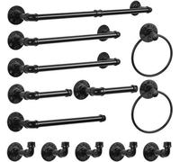 Juego de 13 accesorios para baño Unyqoos® de hierro forjado, color : diseño industrial con 2 barras para toallas, un aro para toallas, 2 dispensadores de papel higiénico y 4 ganchos