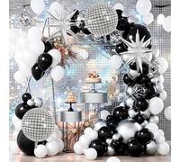 Juego de 142 guirnaldas de arco de globos en color negro, blanco y plateado con globo de aluminio negro de estrella de explosión 4D de 22 pulgadas para cumpleaños, baby shower, boda, aniversario