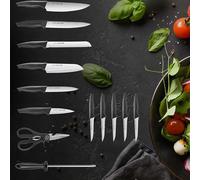 Juego de 15 piezas de cuchillos de cocina con bloque. Sets profesionales de cuchillos de cocina con bloque, fabricados con acero inoxidable de alto contenido de carbono. Ideales para cortar, fáciles d