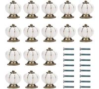 Juego de 16 pomos de cerámica para armarios, con forma de calabaza, color blanco con detalles dorados – diámetro de 3,6 cm, altura de 3,9 cm, aptos para puertas de 2 cm de grosor, tornillos de 4 mm