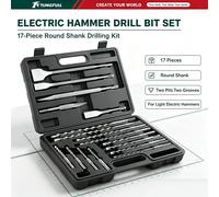 Juego de 17 piezas de brocas de impacto y cinceles para taladro percutor, con mango redondo duradero, cabezales de cincel y pala tipo pico eléctrico de impacto cruzado para martillo eléctrico 17pcs
