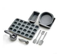 Juego de 17 piezas de silicona para hornear para uso doméstico, incluye bandejas redondas cuadradas rectangulares de 24 agujeros, pala en T, cepillo de aceite, raspador y accesorios de medición (17