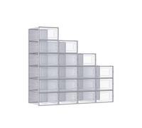 SONGMICS Cajas de Zapatos, Organizador de Zapatos de Plástico, Plegable y Apilable, para Zapatos de hasta Talla 43, Juego de 18, Transparente y Gris Paloma LSP006G18